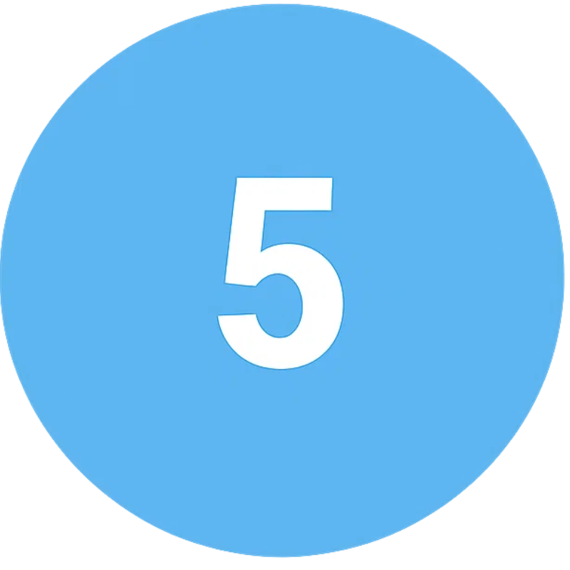 Blue circle with the number 5 inside on a white background